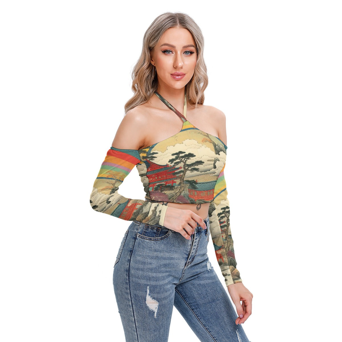 All-Over Print Women's Halter Lace-up Top