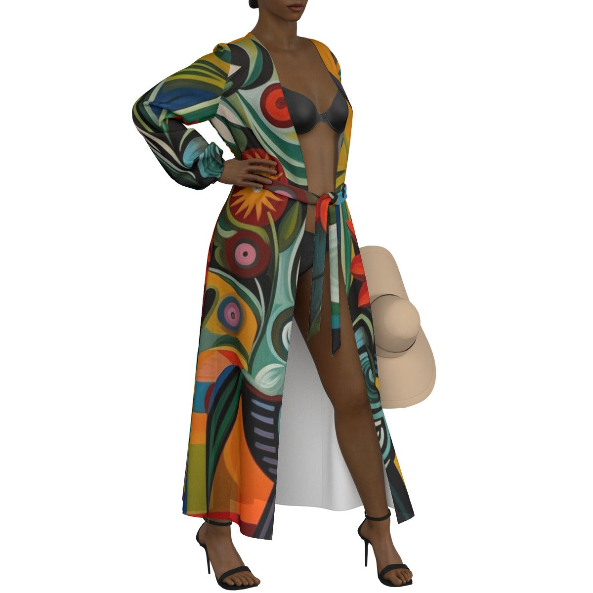 All-Over Print Women's Lace-up Chiffon Robe