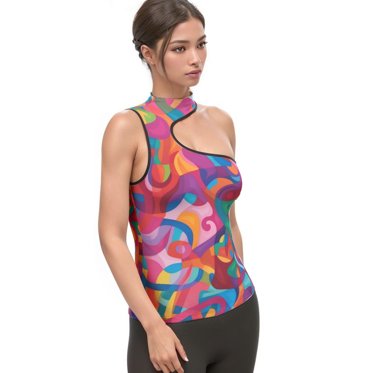 All-Over Print Women's Halter Sleeveless Asymmetrical Tank Top