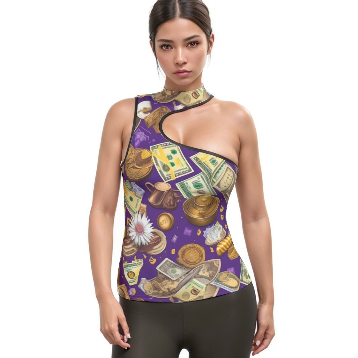 All-Over Print Women's Halter Sleeveless Asymmetrical Tank Top
