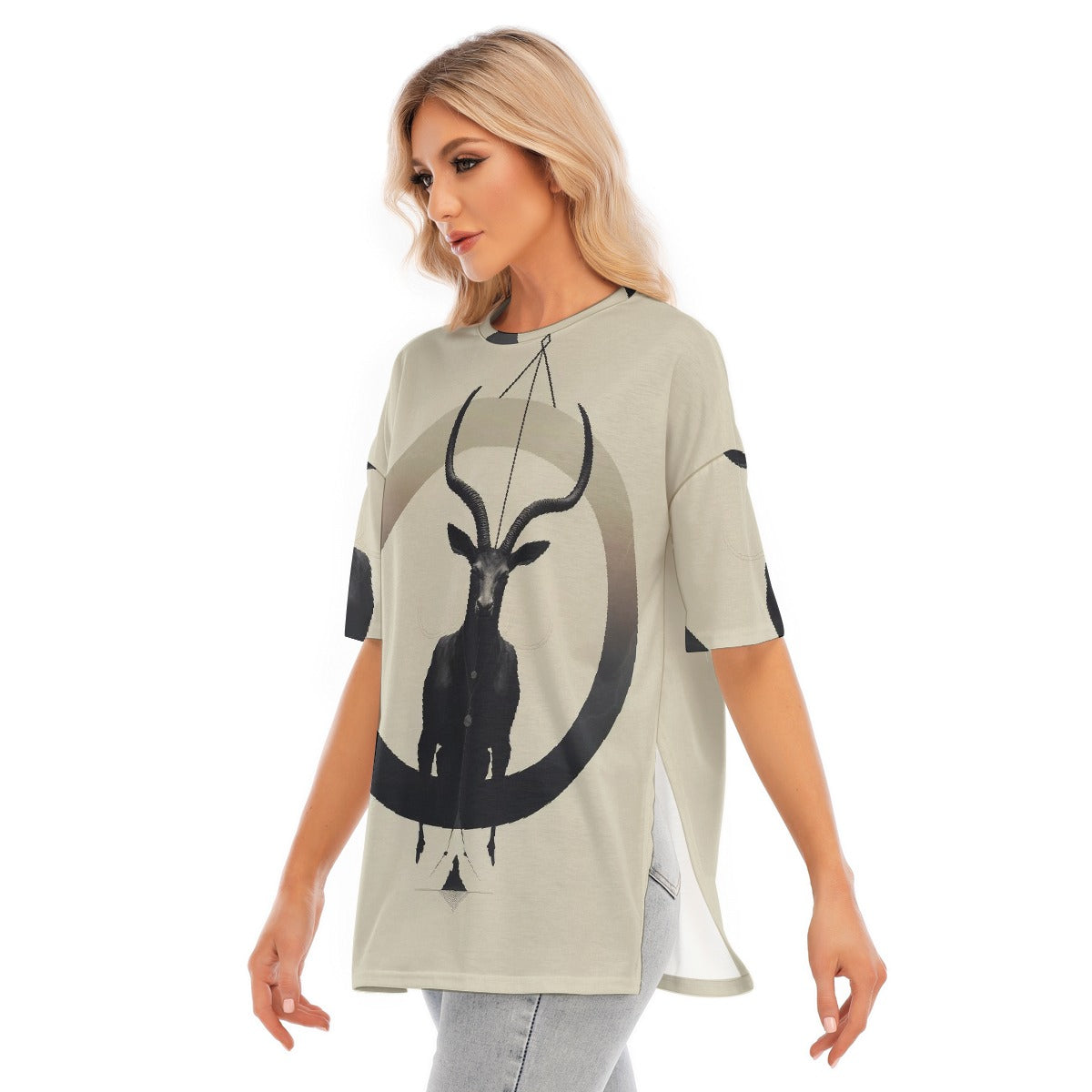 All-Over Print Women's Short Sleeves T-shirt With Hem Split