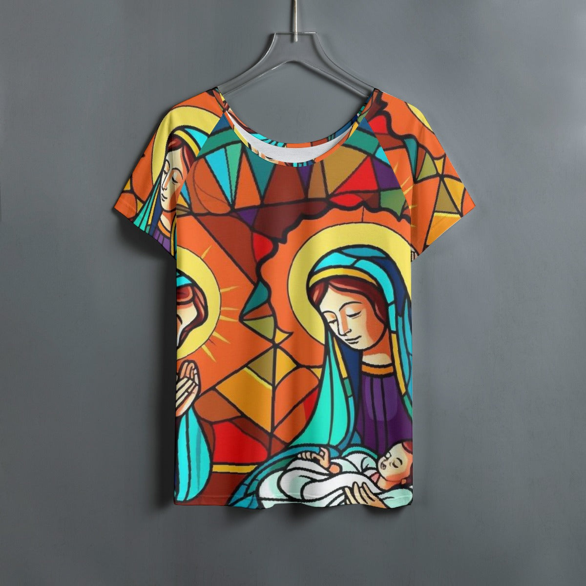 All-Over Print Women's Round Neck T-shirt With Raglan Sleeve