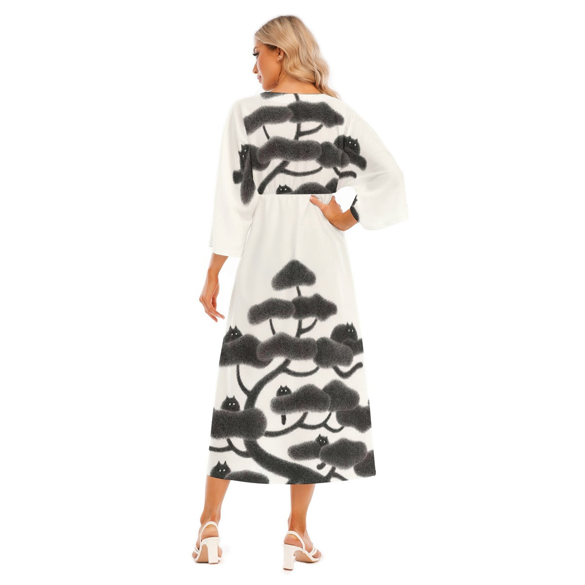 All-Over Print Women's Mid-Sleeve Long Dress