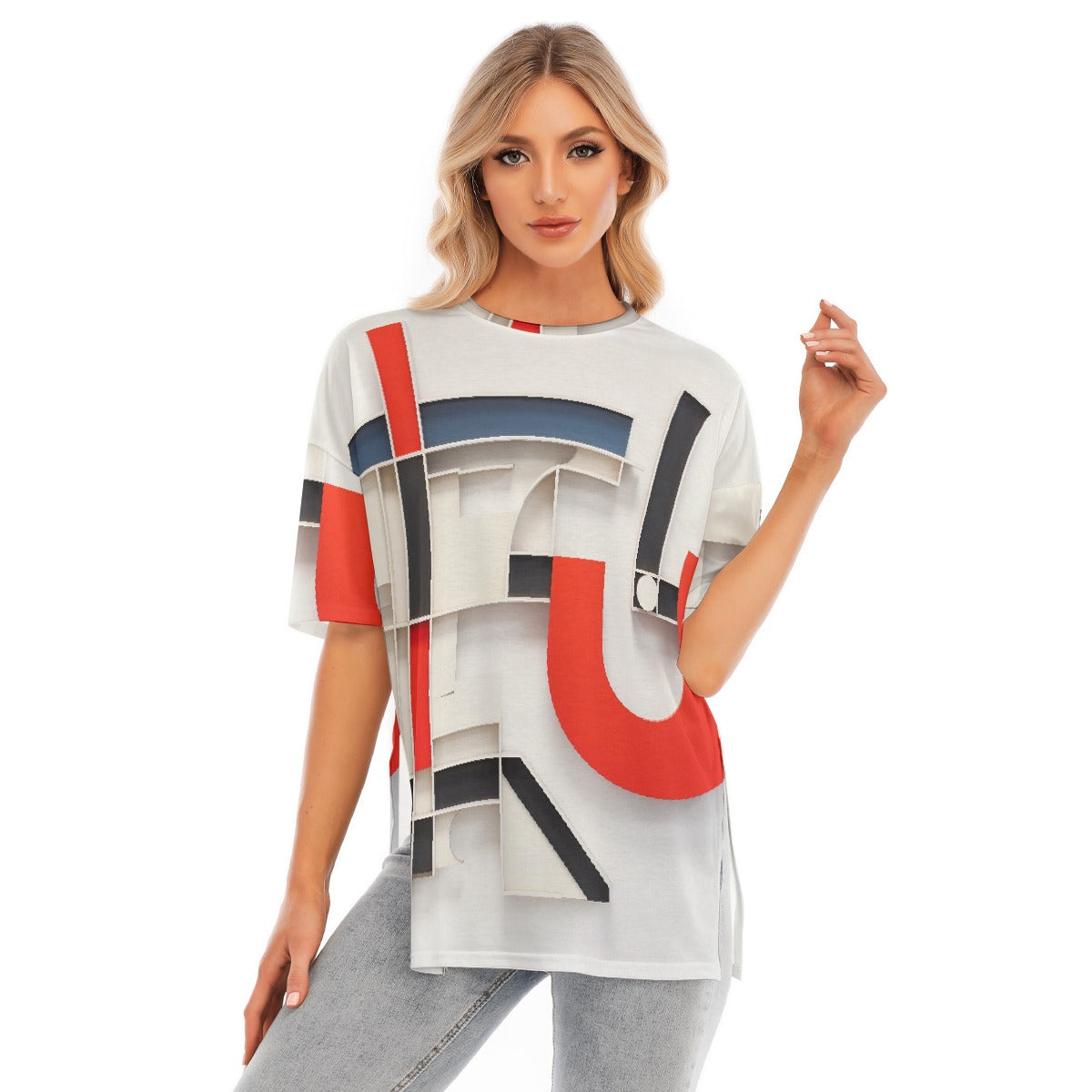 All-Over Print Women's Short Sleeves T-shirt With Hem Split