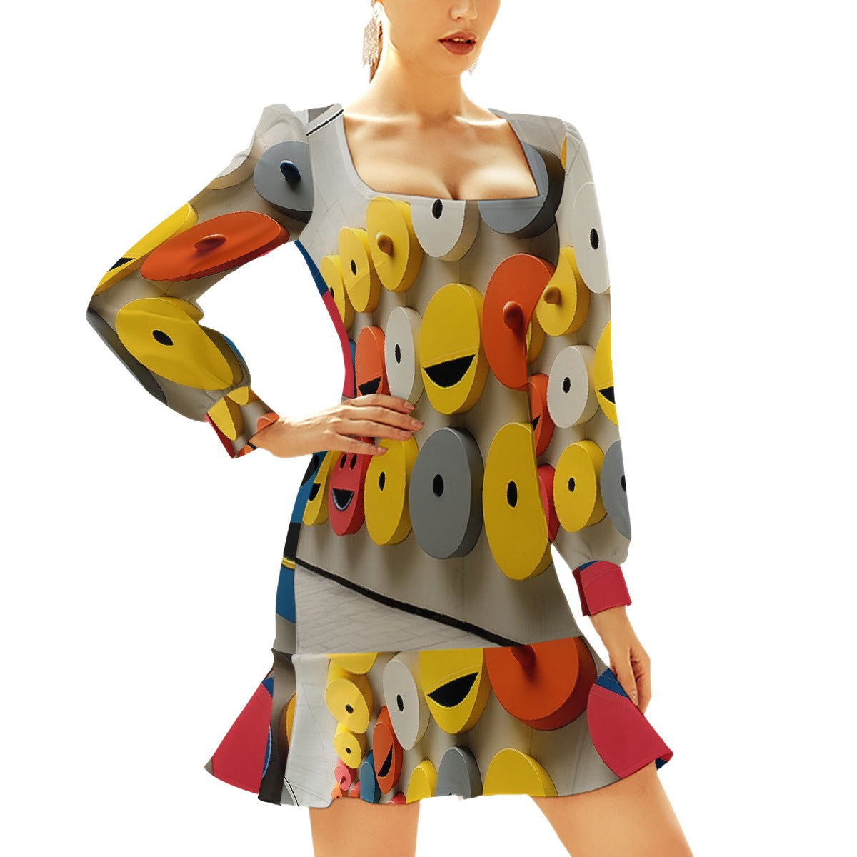 All-Over Print Women's Ruffle Hem Skinny Dress