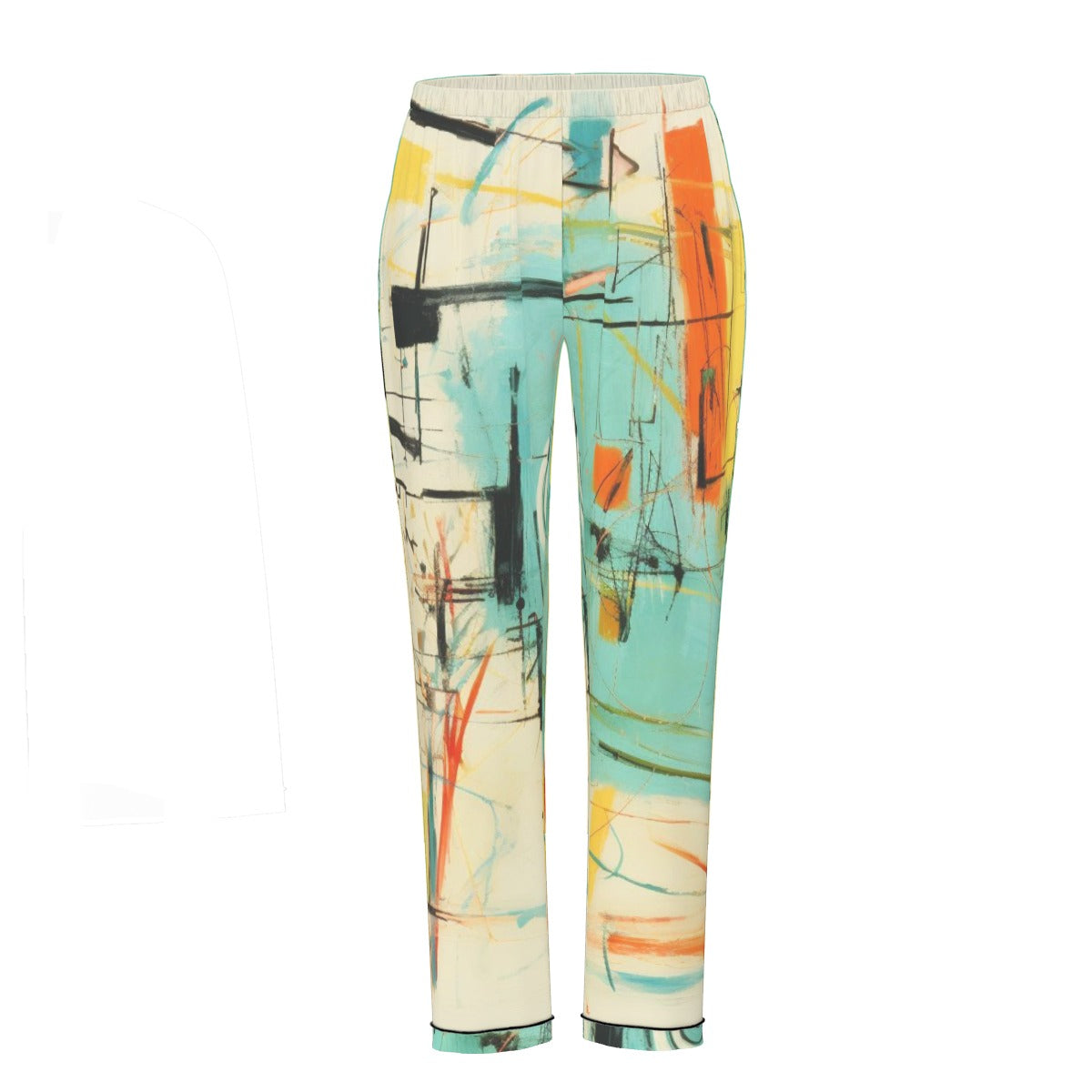 All-Over Print Women's Long Sleeve Pajama Set With Black Contrast Piping