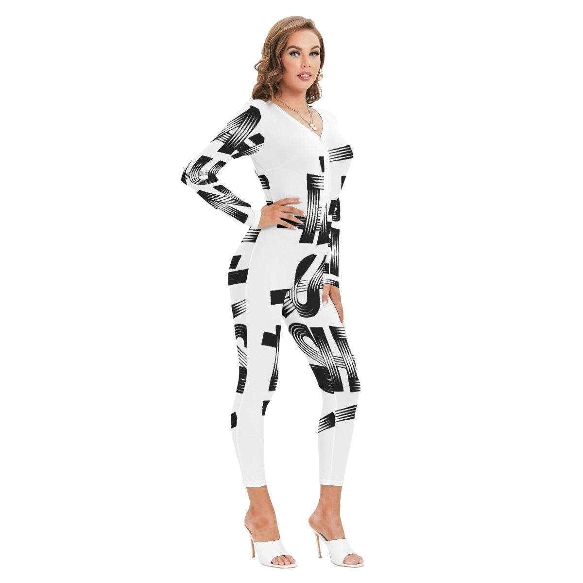 All-Over Print Women's Plunging Neck Jumpsuit
