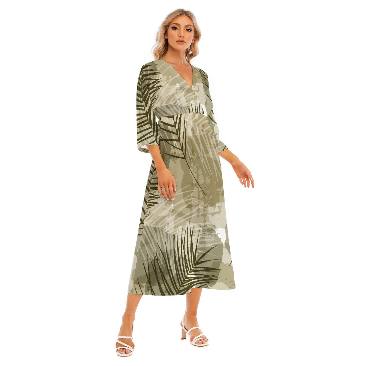 All-Over Print Women's Mid-Sleeve Long Dress