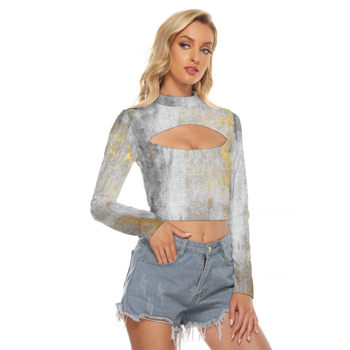 All-Over Print Women's Hollow Chest Keyhole Tight Crop Top