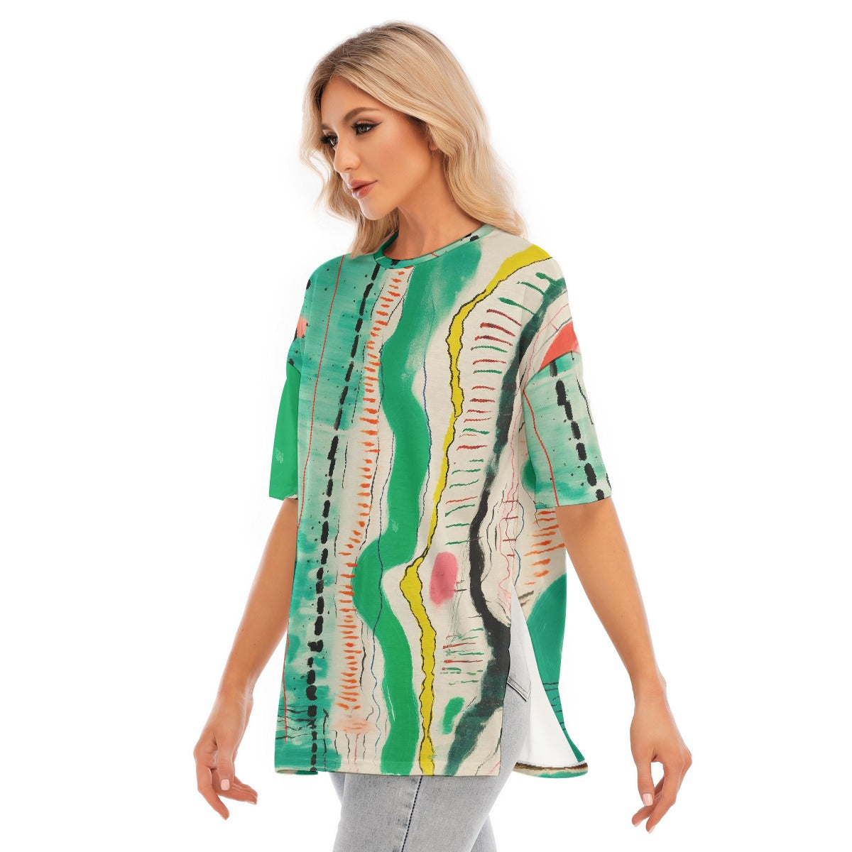 All-Over Print Women's Short Sleeves T-shirt With Hem Split