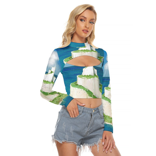 All-Over Print Women's Hollow Chest Keyhole Tight Crop Top