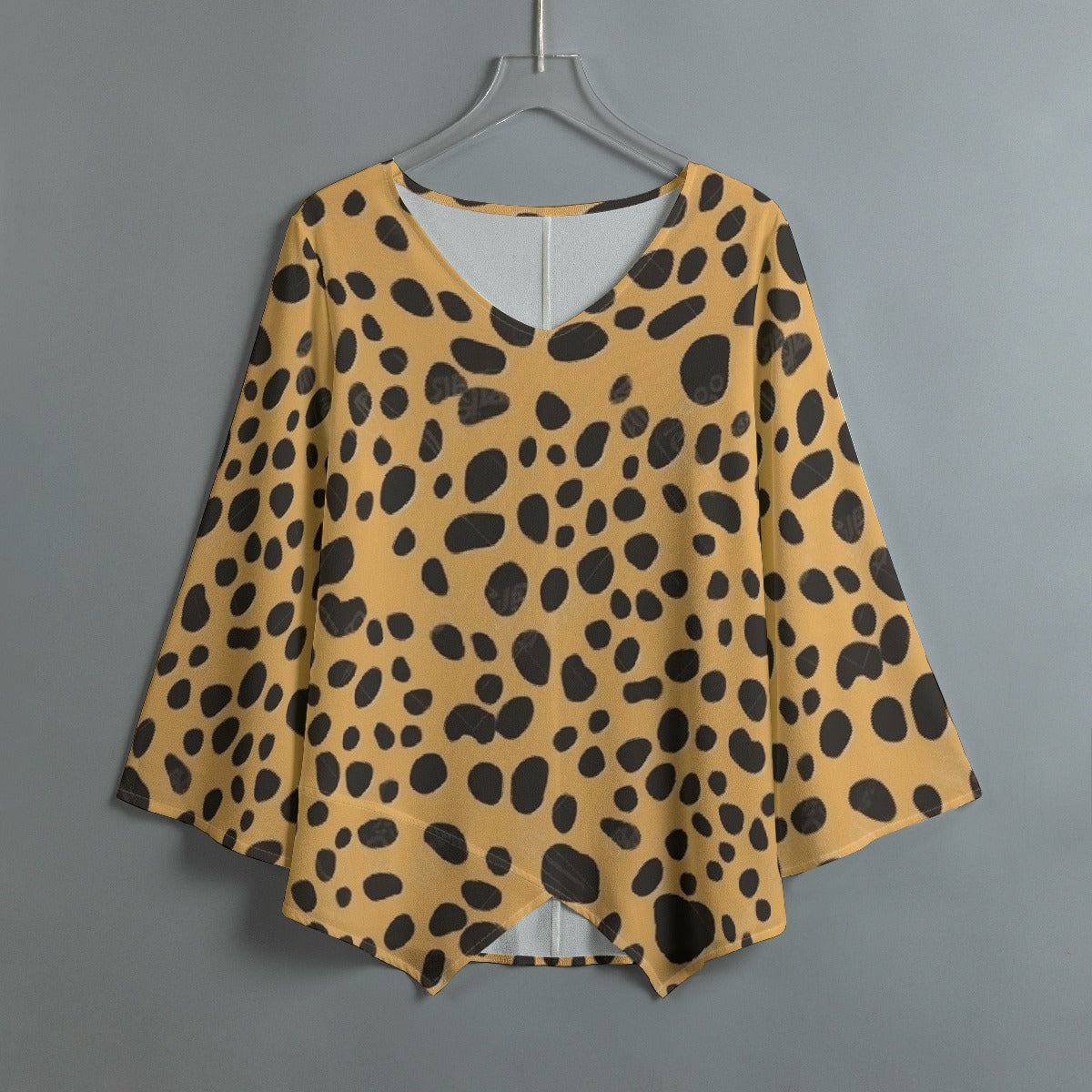 All-Over Print Women's V-neck T-shirt With Irregular Hem