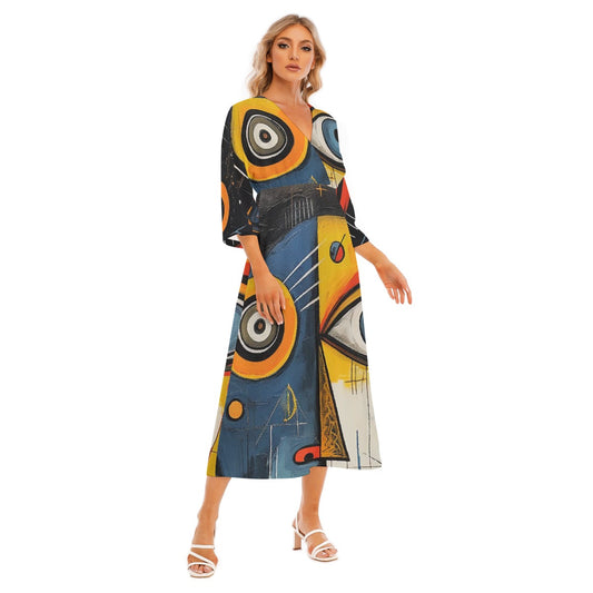 All-Over Print Women's Mid-Sleeve Long Dress