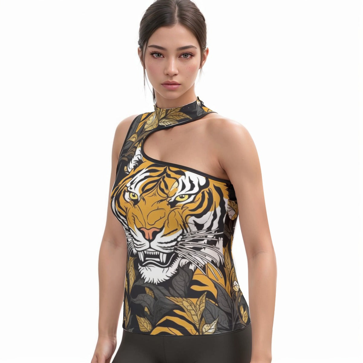 All-Over Print Women's Halter Sleeveless Asymmetrical Tank Top