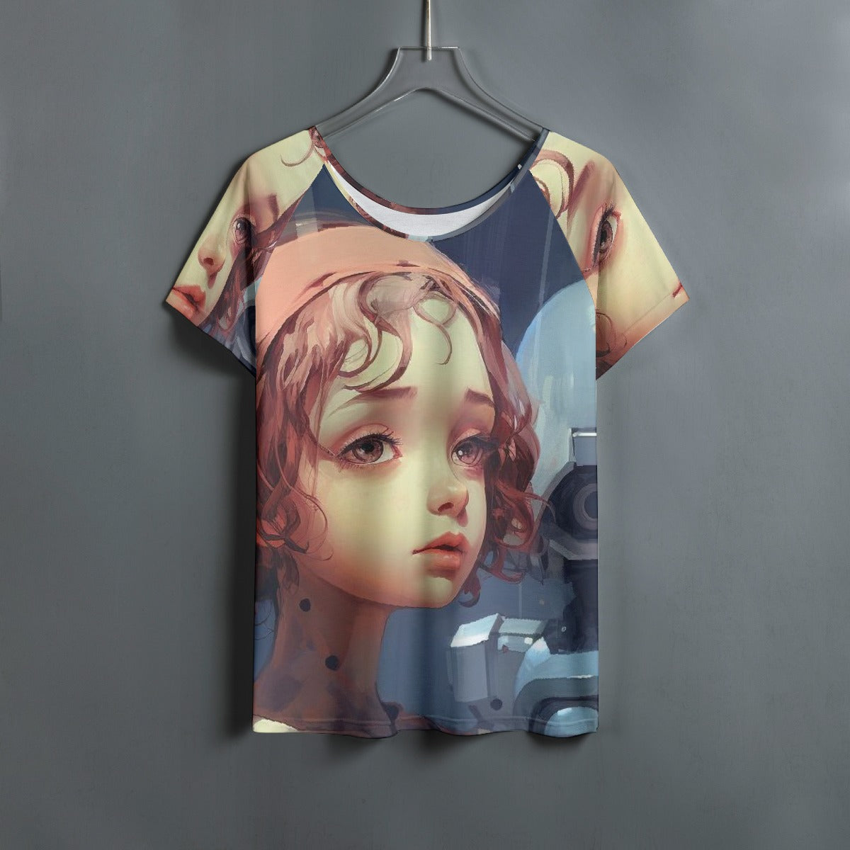 All-Over Print Women's Round Neck T-shirt With Raglan Sleeve