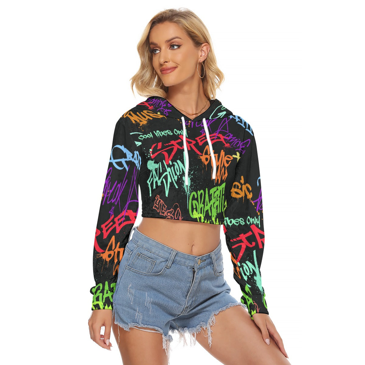 All-Over Print Women's Crop Top Hoodie|Velvet