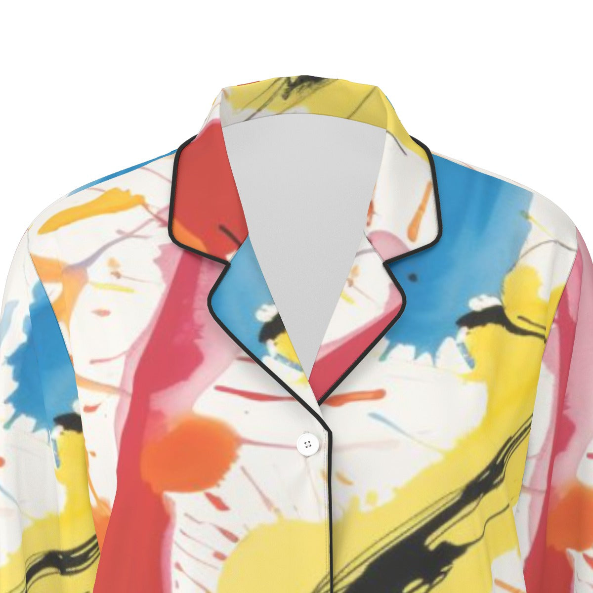 All-Over Print Women's Long Sleeve Pajama Set With Black Contrast Piping