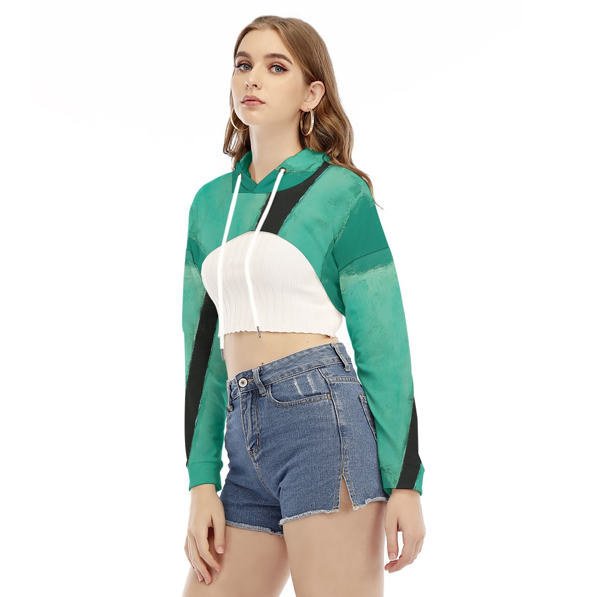 All-Over Print Women's Smock Short Hoodie With Long Sleeve