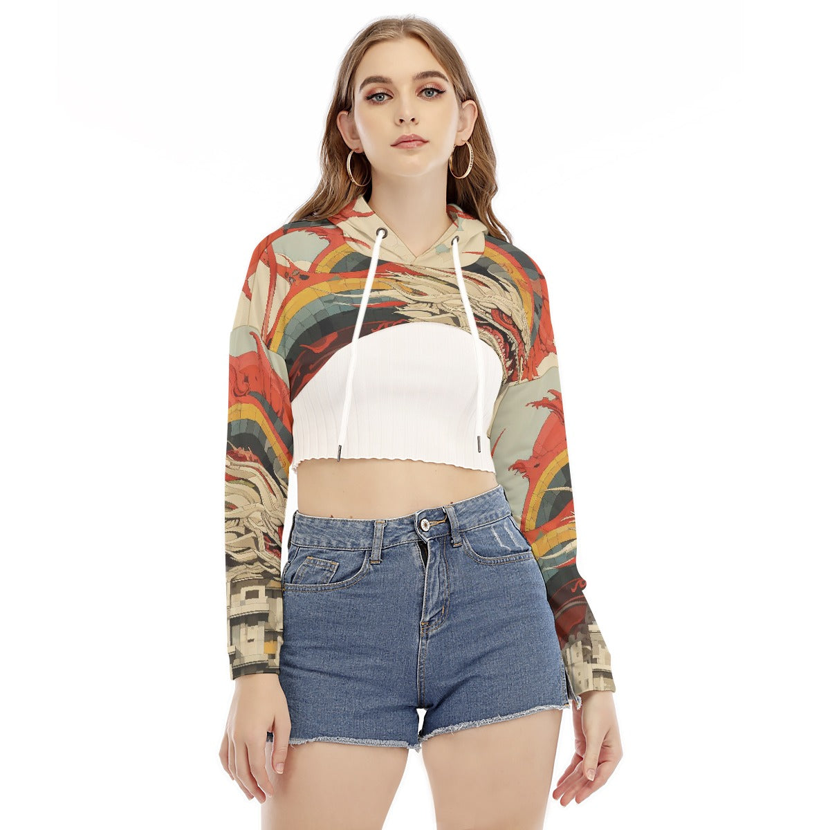 All-Over Print Women's Smock Short Hoodie With Long Sleeve