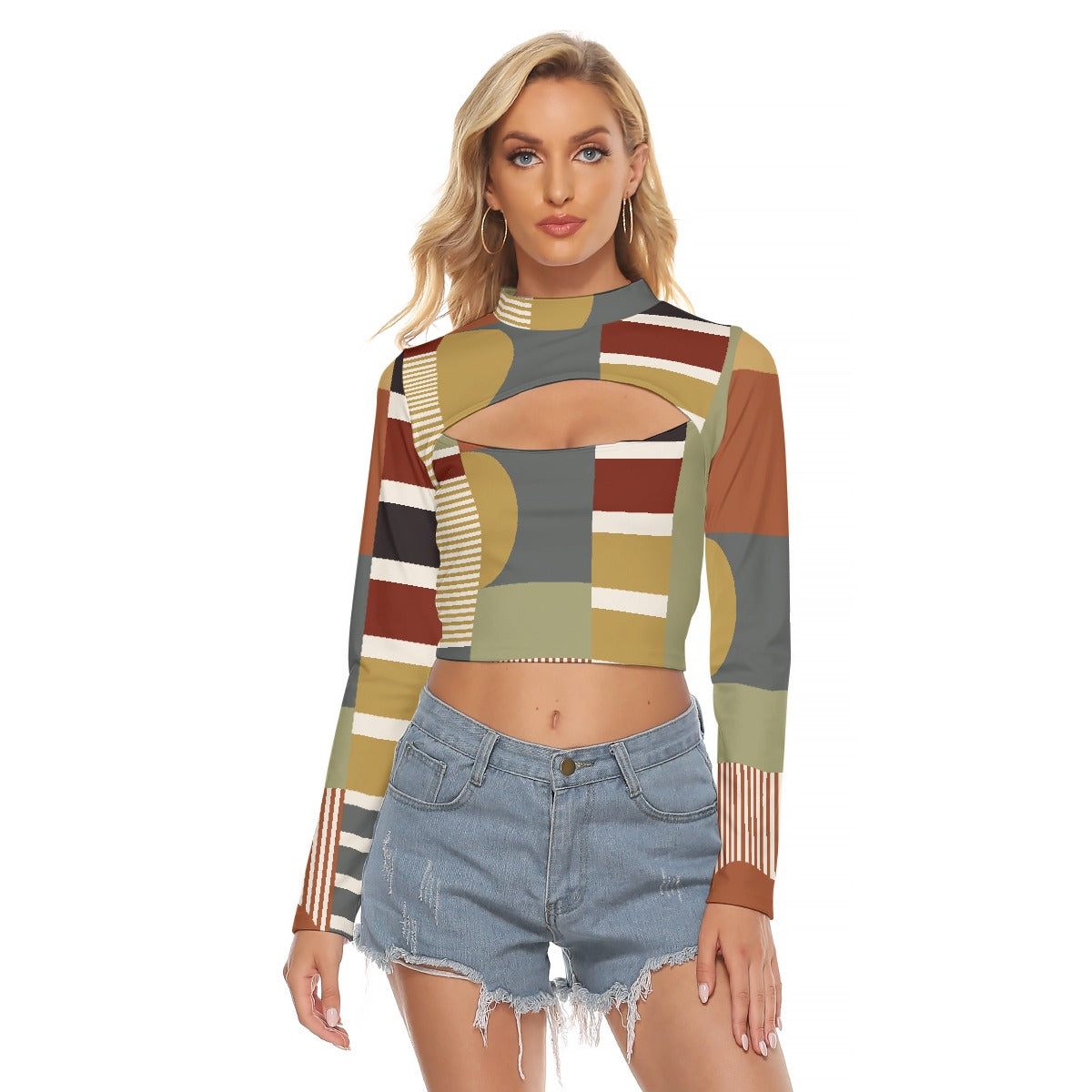 All-Over Print Women's Hollow Chest Keyhole Tight Crop Top