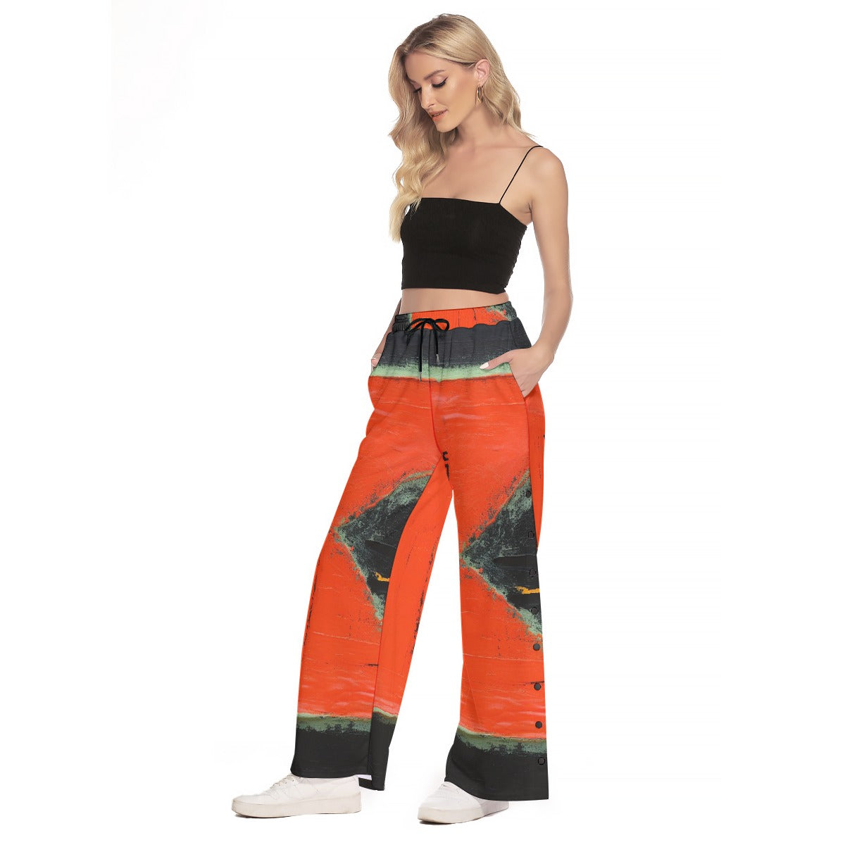 All-Over Print Women's Side Slit Snap Button Trousers