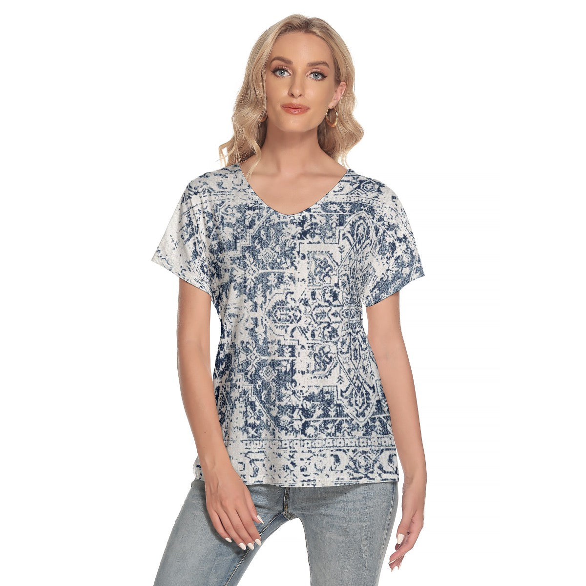 All-Over Print Women's Loose V-neck Short Sleeve T-shirt