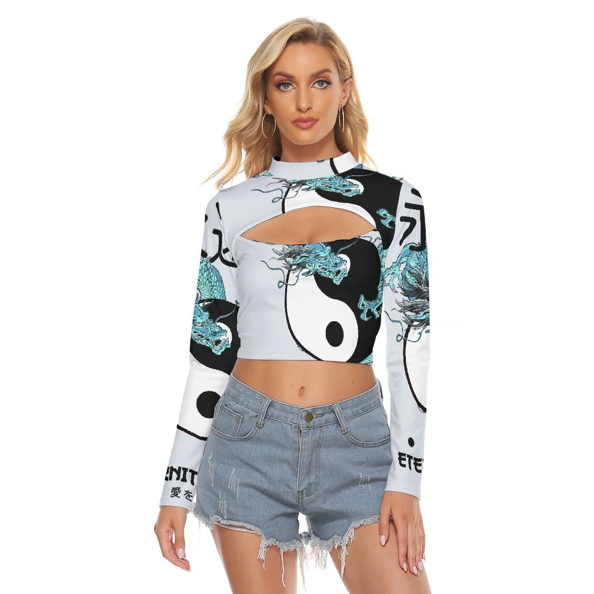 All-Over Print Women's Hollow Chest Keyhole Tight Crop Top