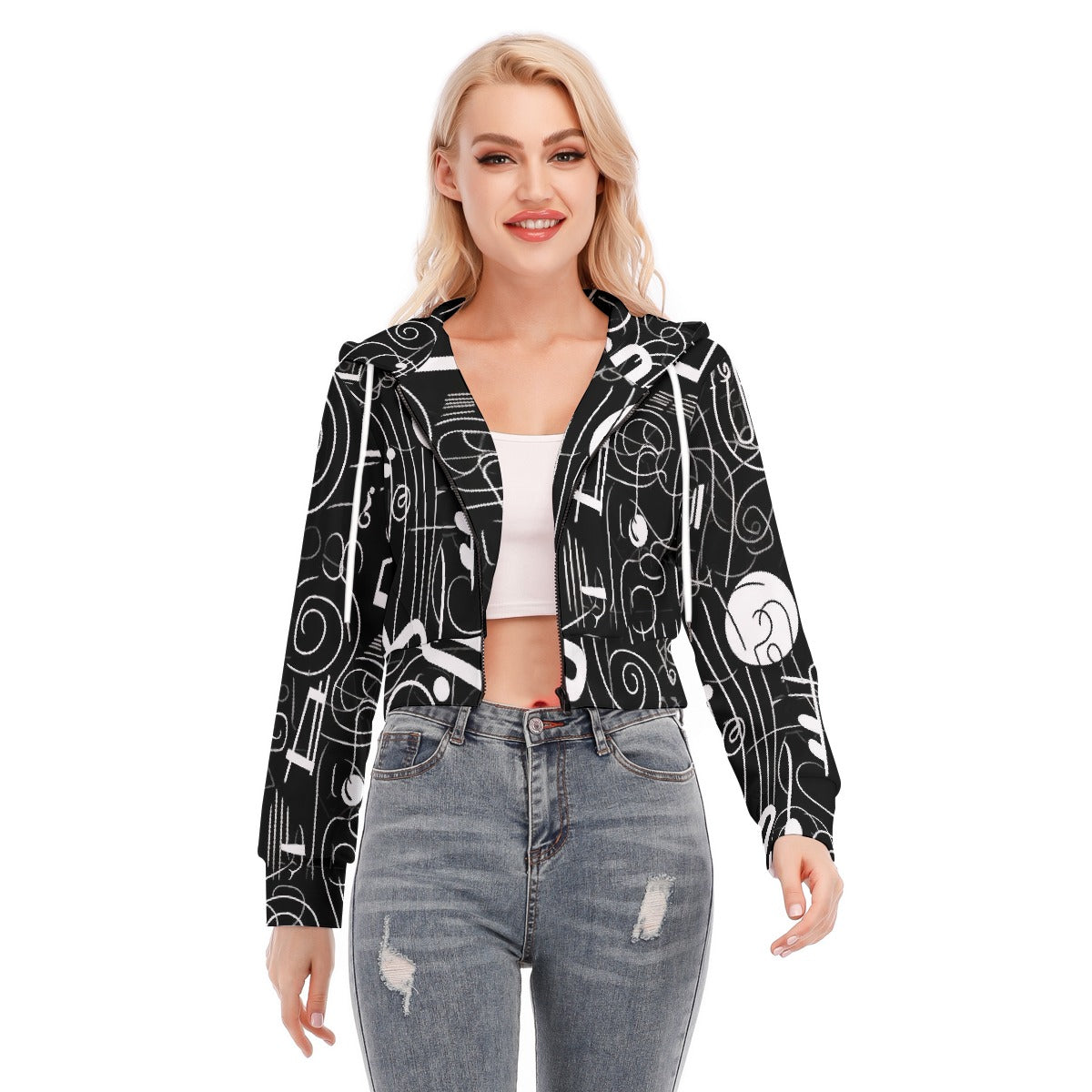 All-Over Print Women's Crop Top Hoodie With Zipper Closure