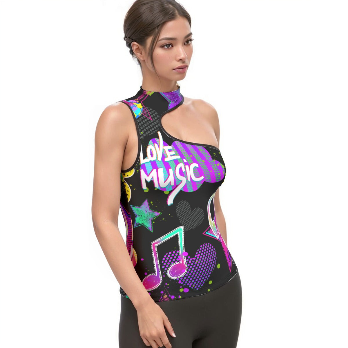 All-Over Print Women's Halter Sleeveless Asymmetrical Tank Top