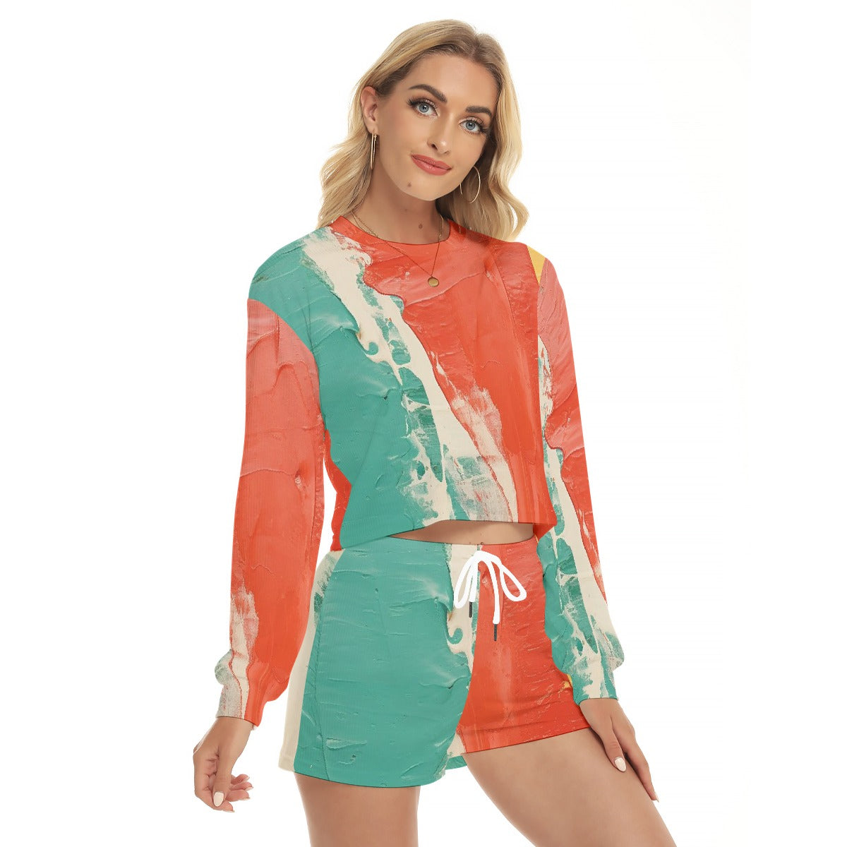 All-Over Print Women's Short Sweatshirt And Pants Suit