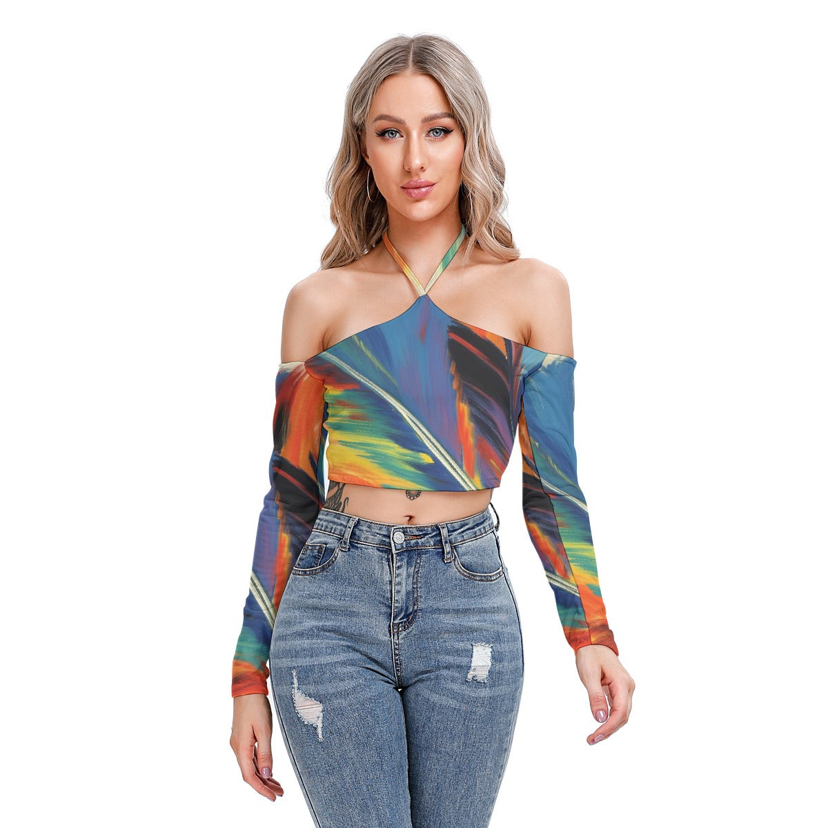 All-Over Print Women's Halter Lace-up Top