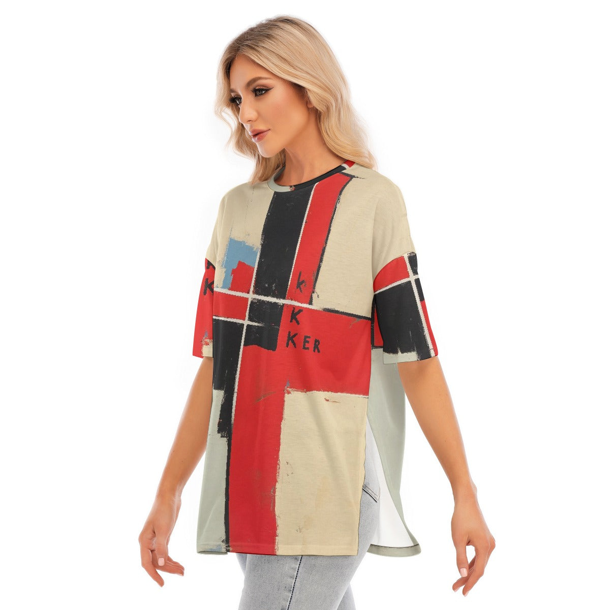 All-Over Print Women's Short Sleeves T-shirt With Hem Split