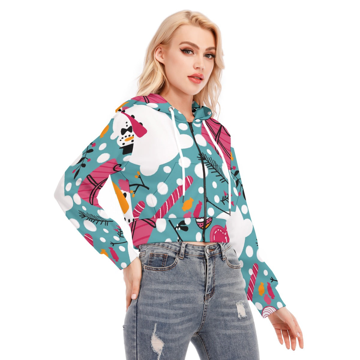 All-Over Print Women's Crop Top Hoodie With Zipper Closure