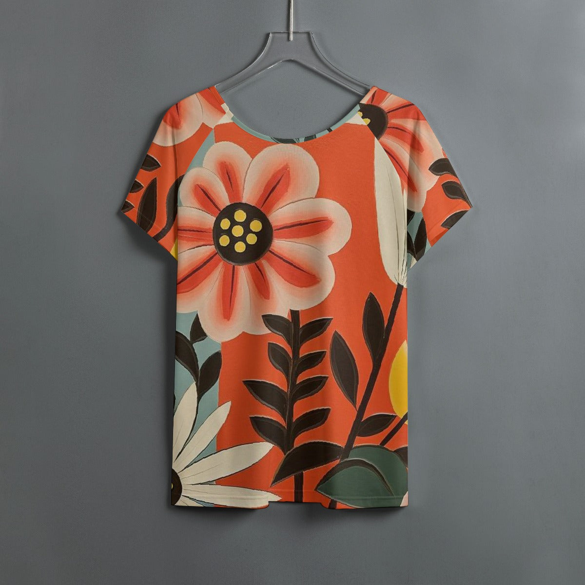 All-Over Print Women's Round Neck T-shirt With Raglan Sleeve