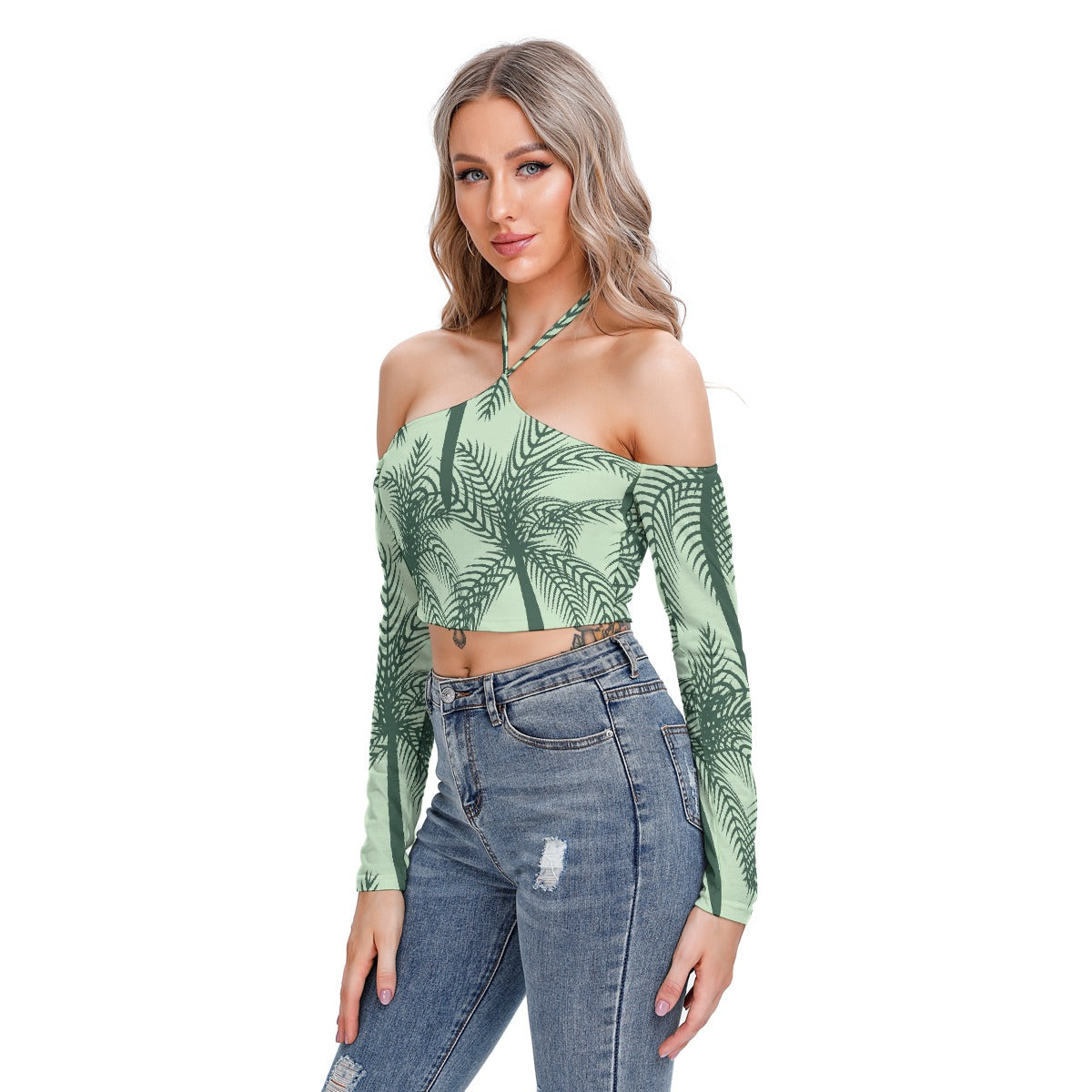 All-Over Print Women's Halter Lace-up Top