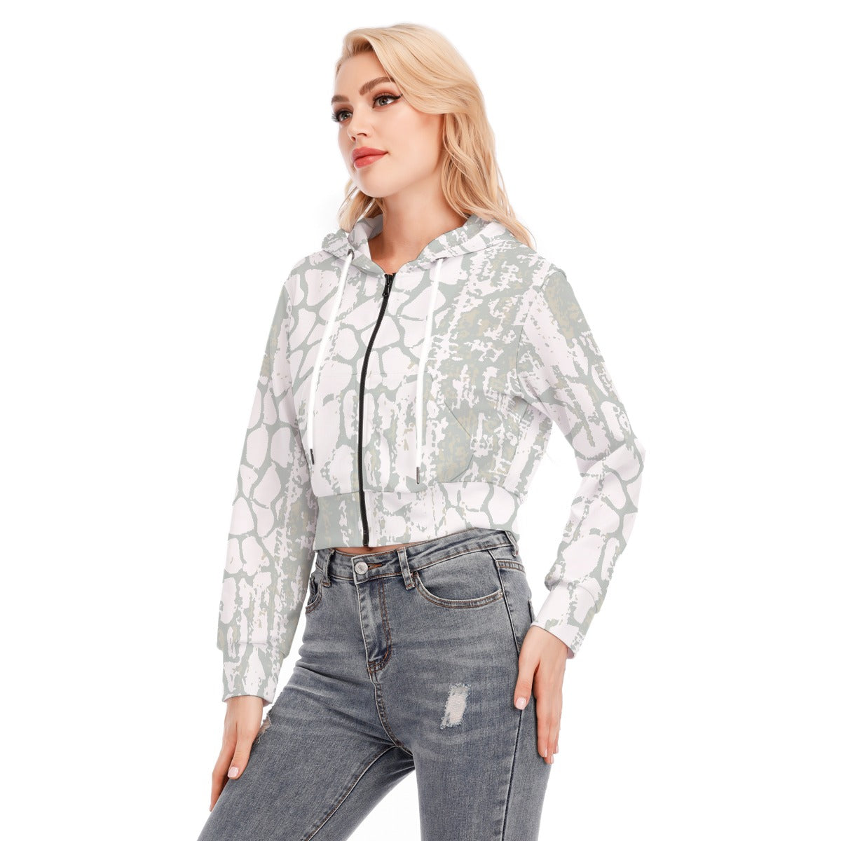All-Over Print Women's Crop Top Hoodie With Zipper Closure