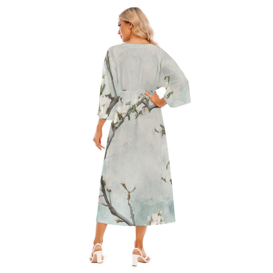 All-Over Print Women's Mid-Sleeve Long Dress