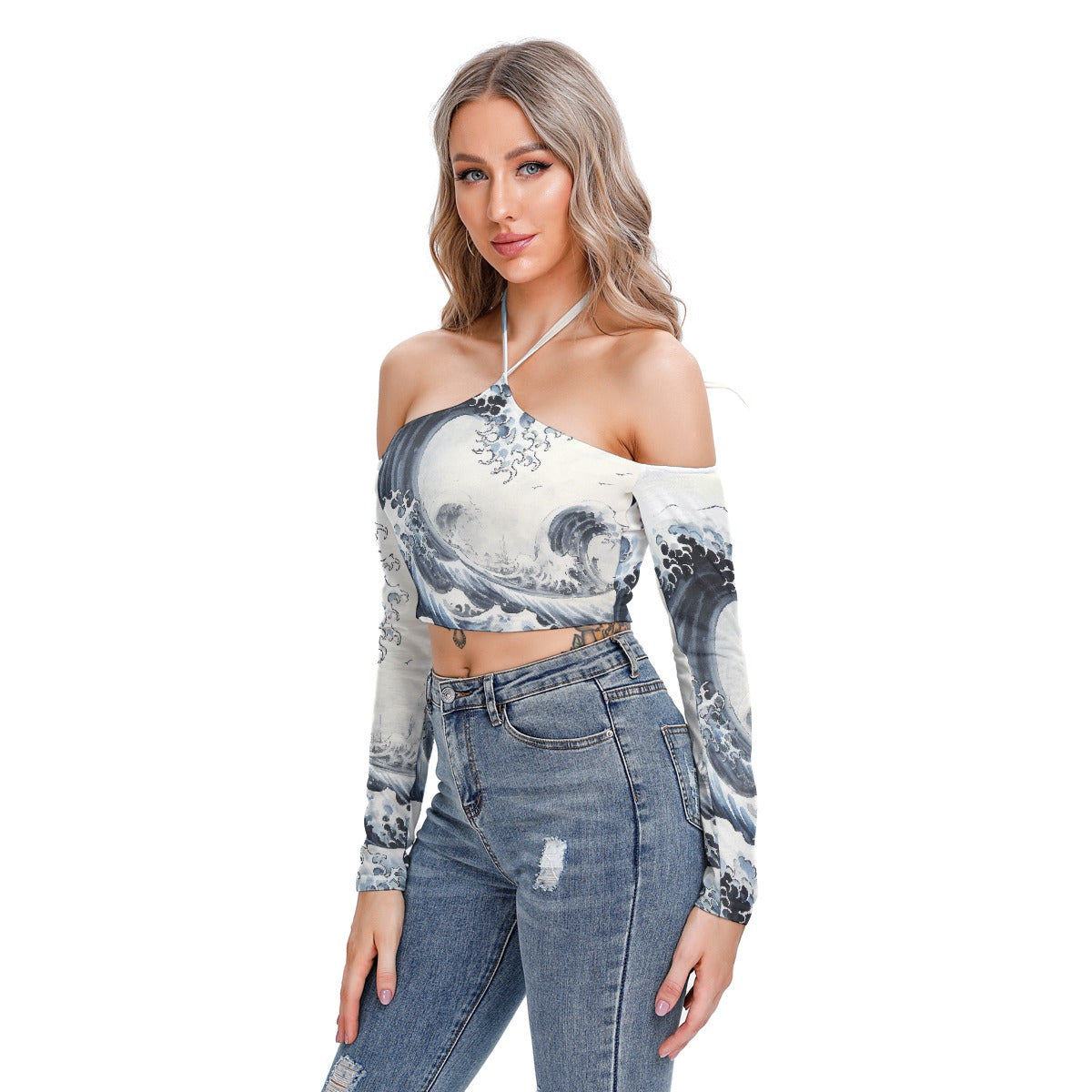 All-Over Print Women's Halter Lace-up Top
