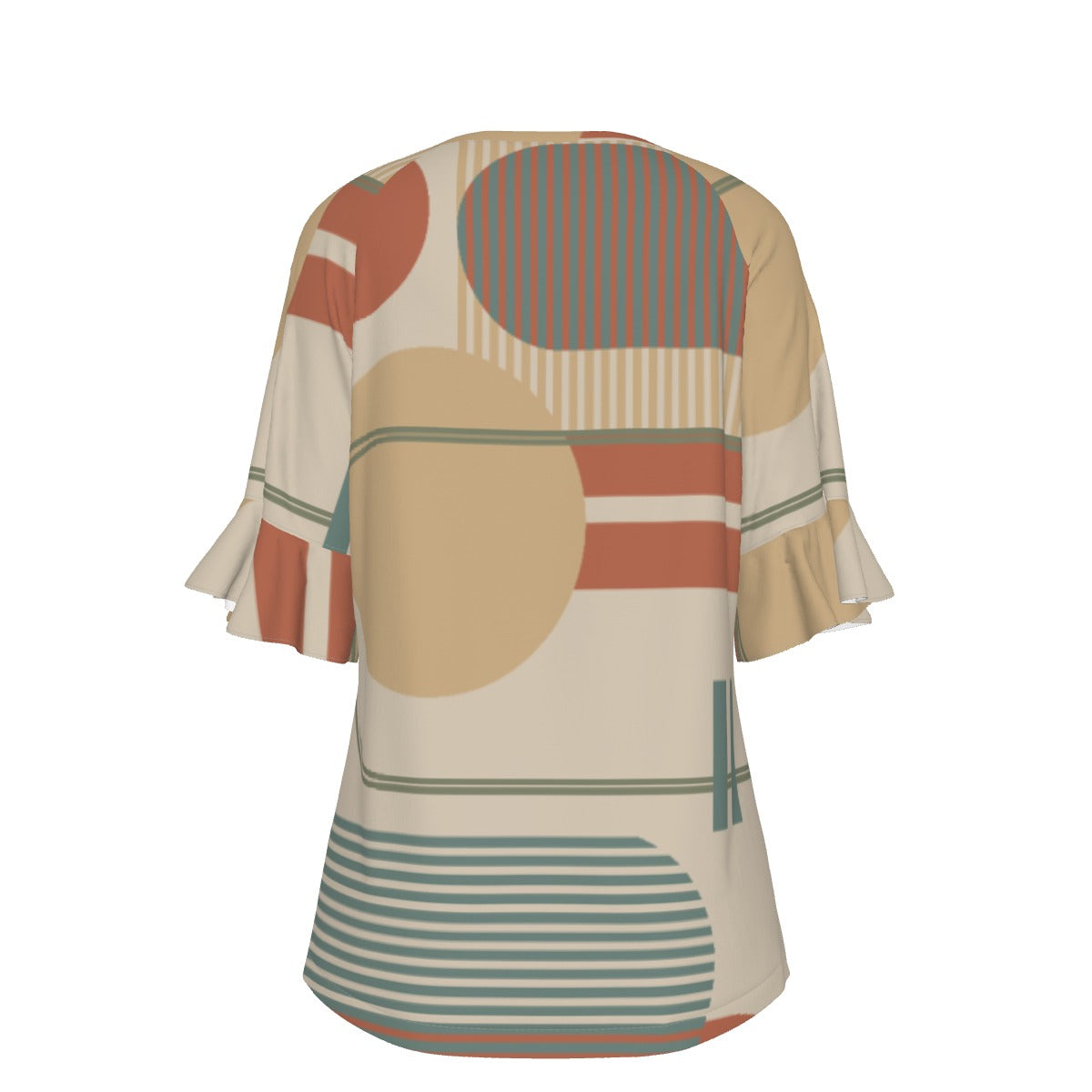 All-Over Print V-neck Women's T-shirt With Bell Sleeve