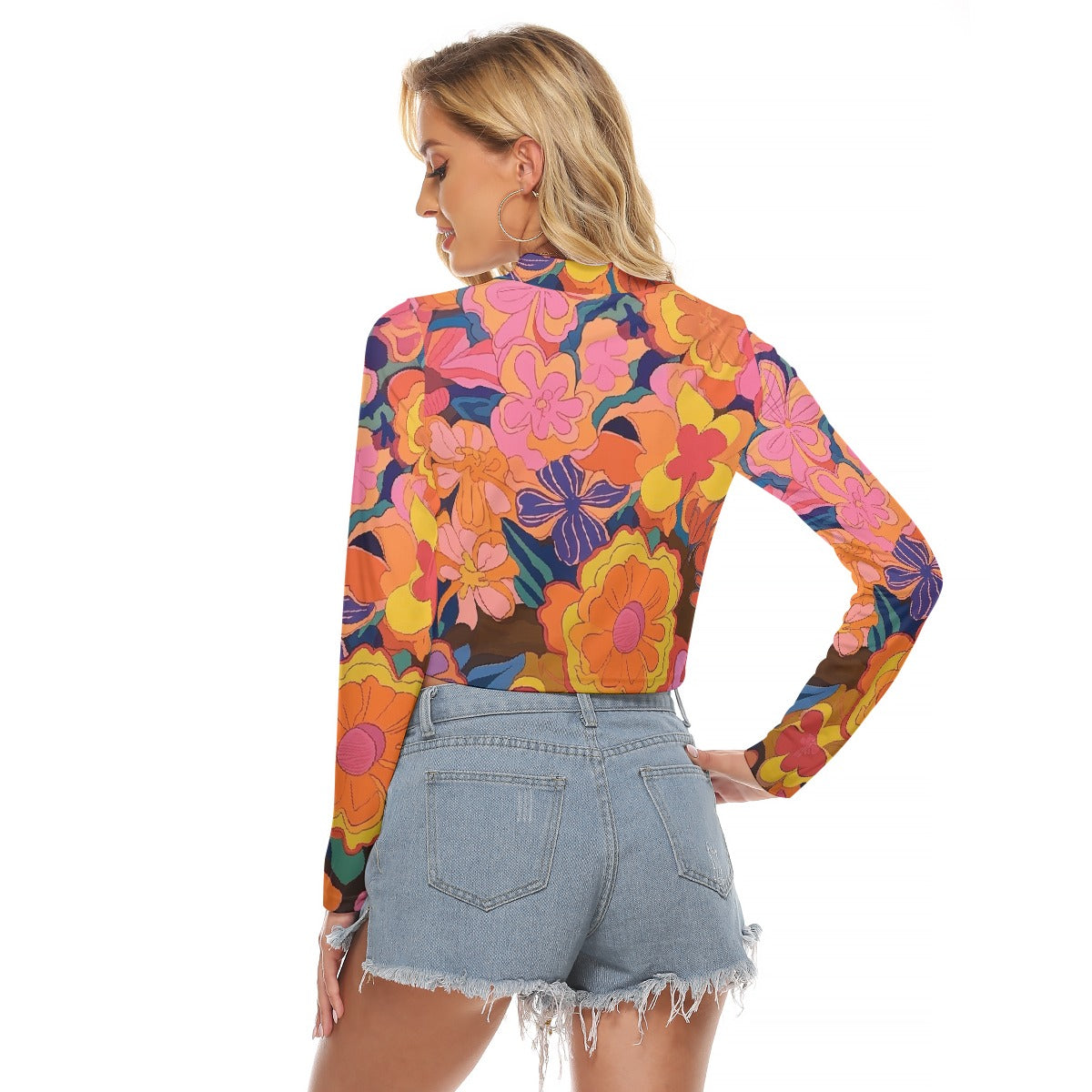 All-Over Print Women's Hollow Chest Keyhole Tight Crop Top