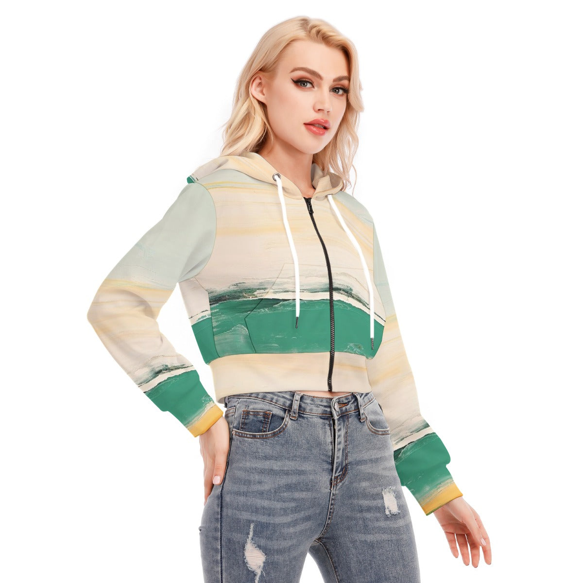 All-Over Print Women's Crop Top Hoodie With Zipper Closure
