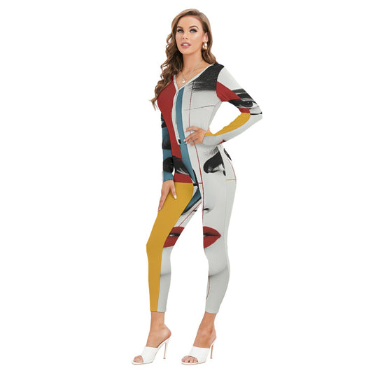 All-Over Print Women's Plunging Neck Jumpsuit