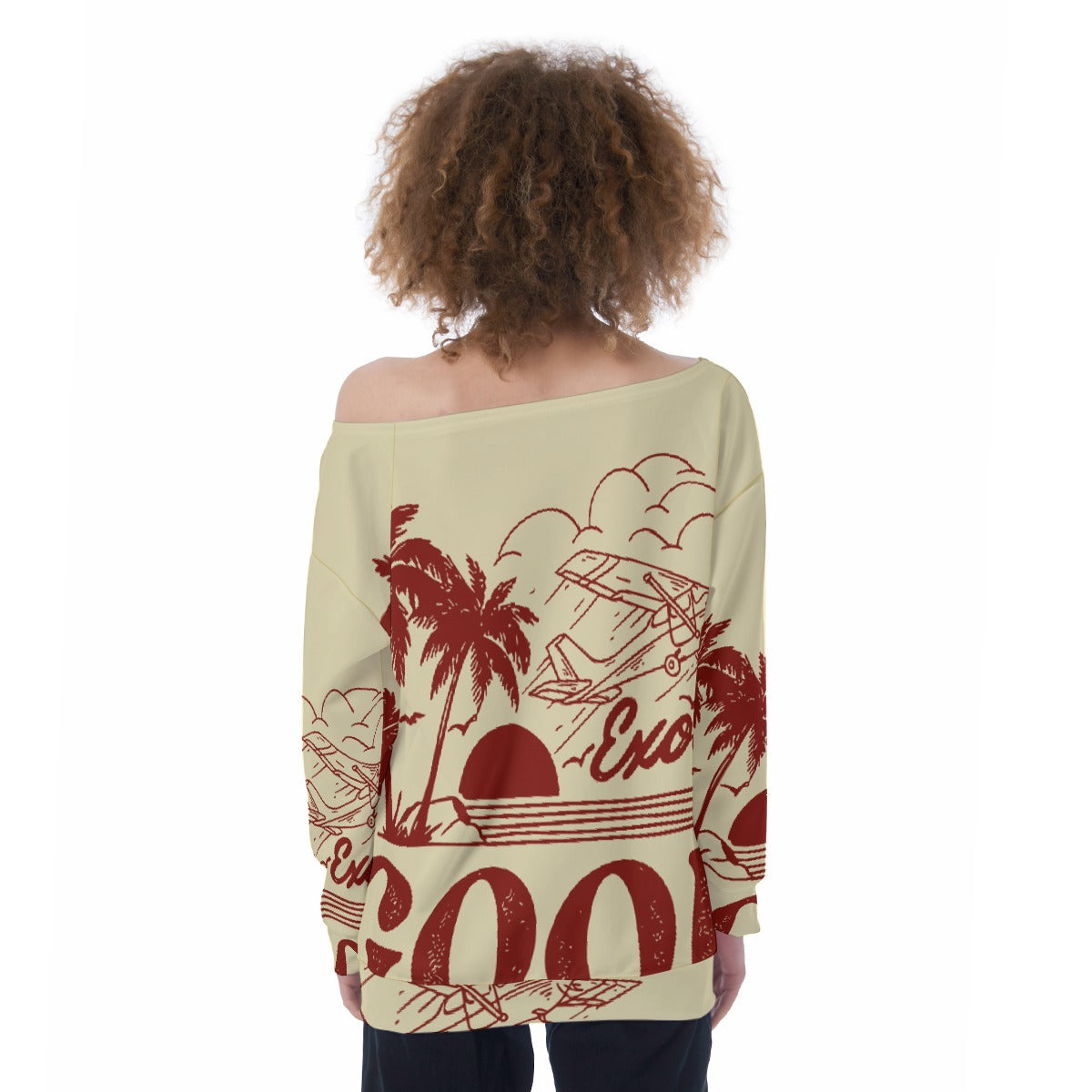 All-Over Print Oversized Women's Off-Shoulder Sweatshirt