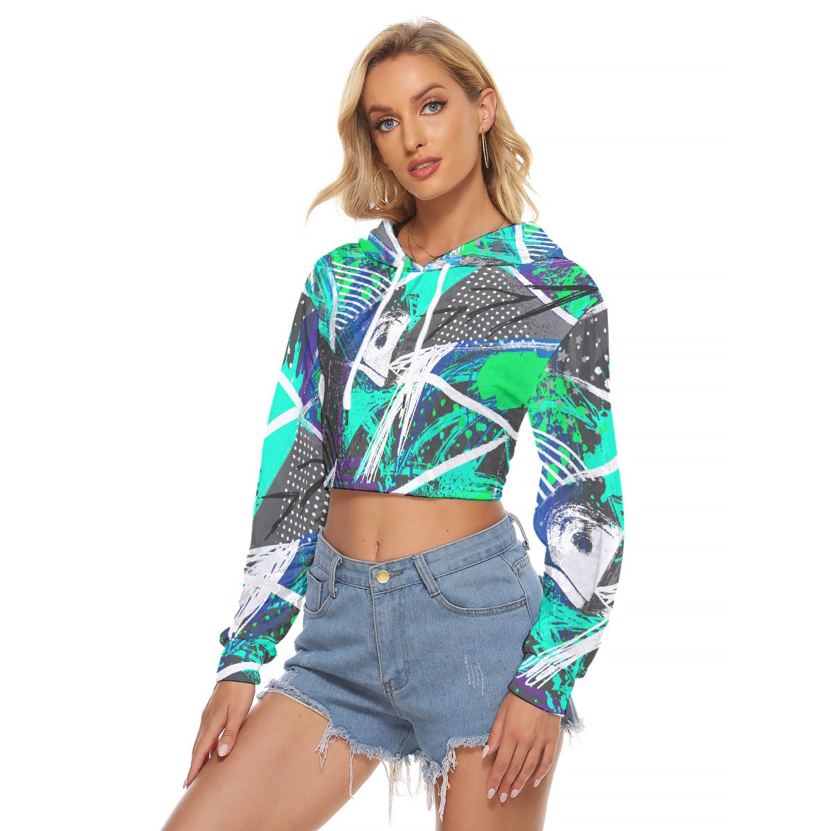 All-Over Print Women's Crop Top Hoodie|Velvet