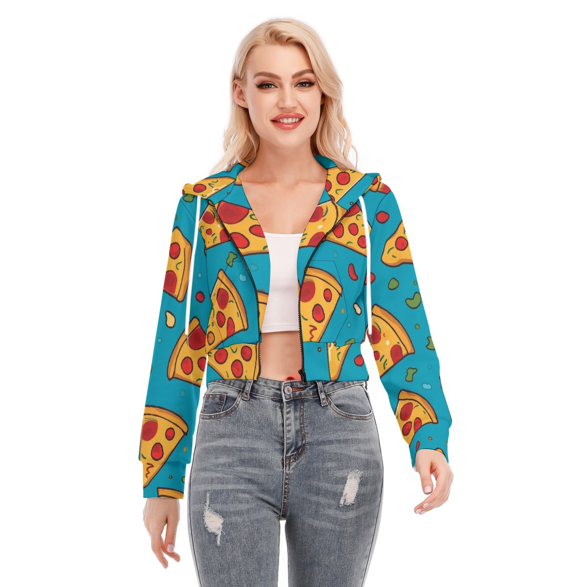 All-Over Print Women's Crop Top Hoodie With Zipper Closure