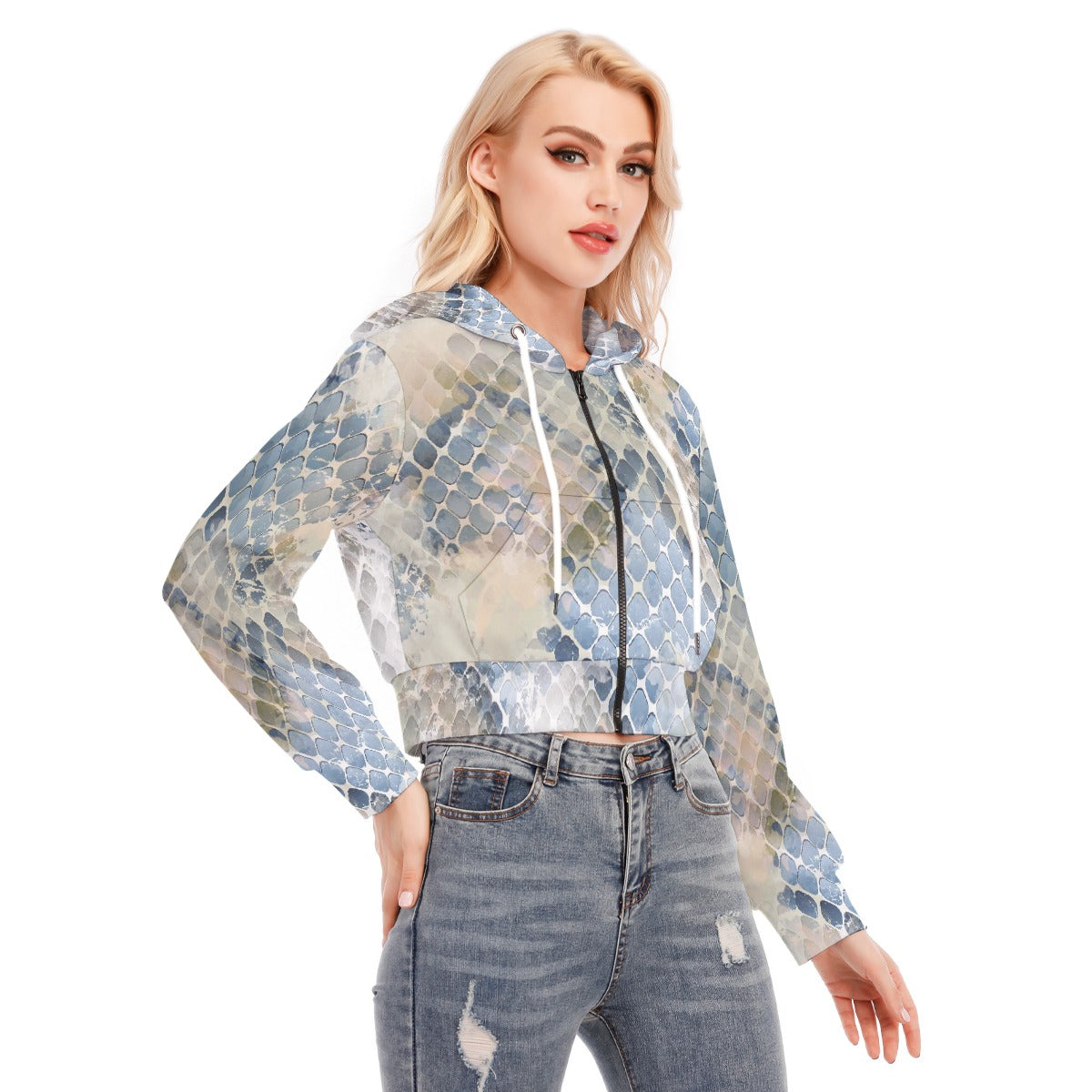 All-Over Print Women's Crop Top Hoodie With Zipper Closure