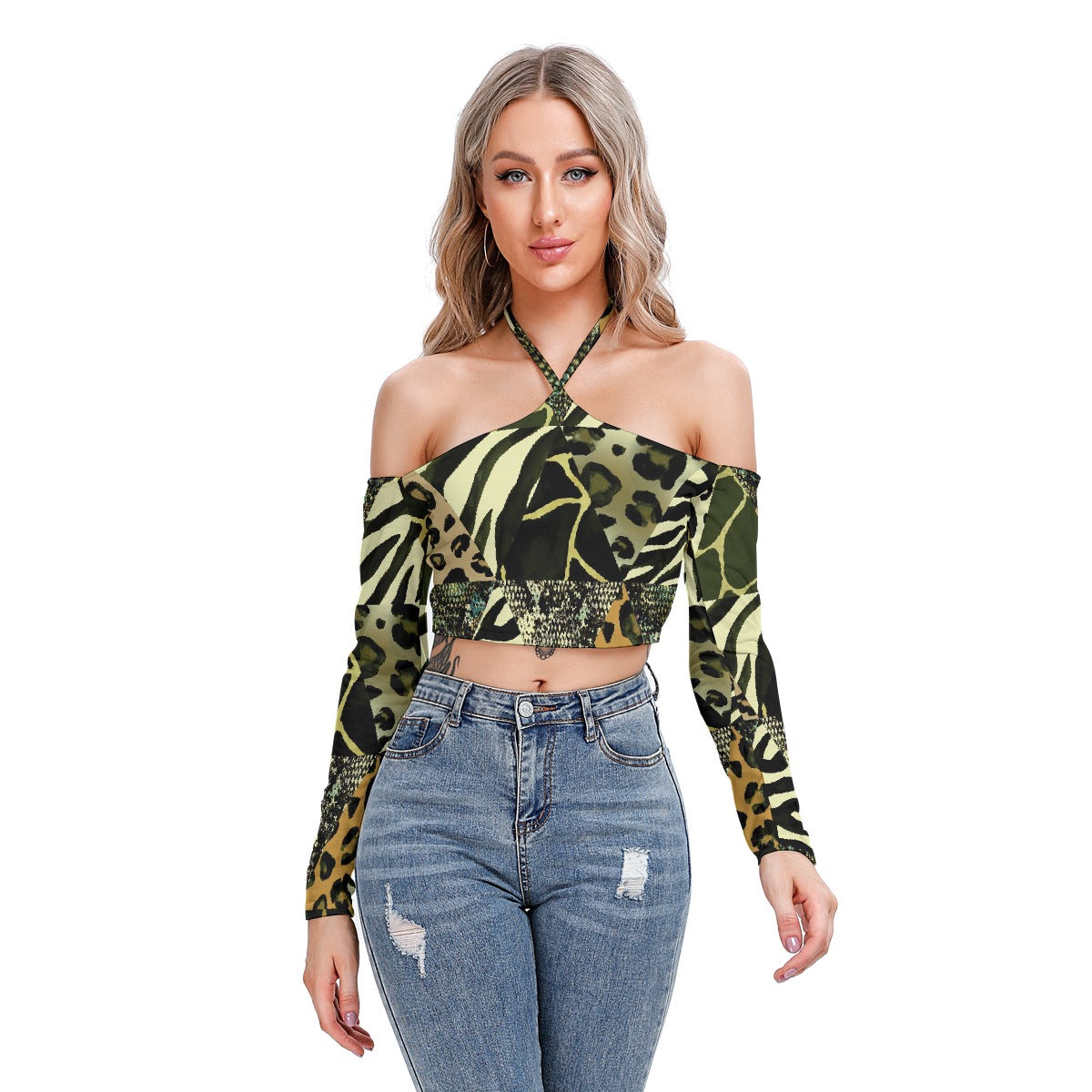 All-Over Print Women's Halter Lace-up Top
