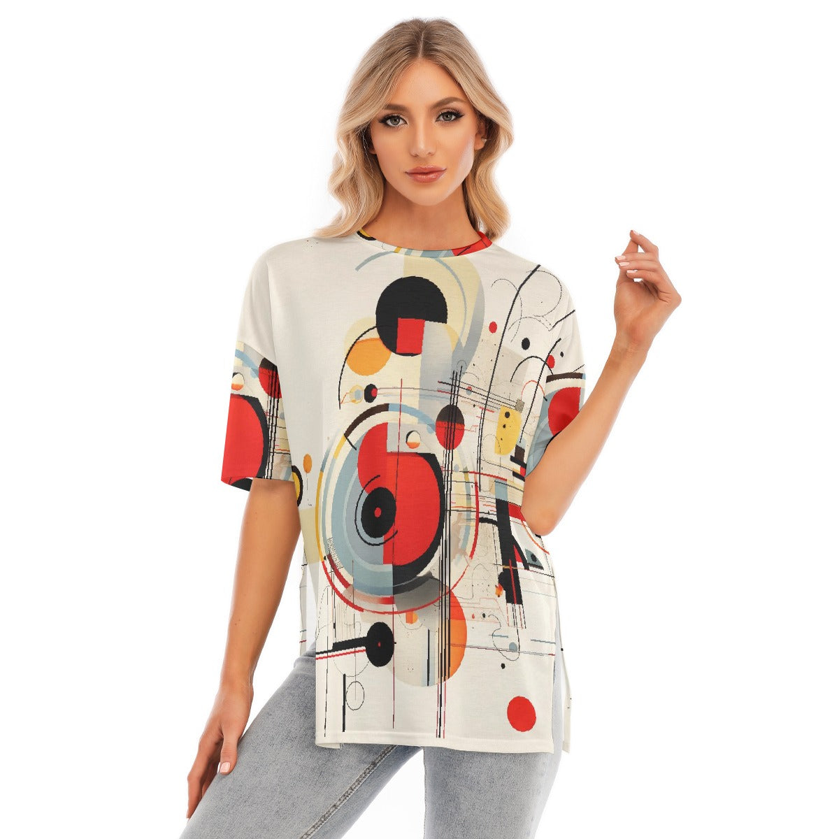 All-Over Print Women's Short Sleeves T-shirt With Hem Split
