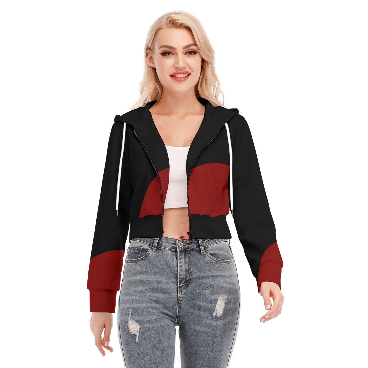All-Over Print Women's Crop Top Hoodie With Zipper Closure
