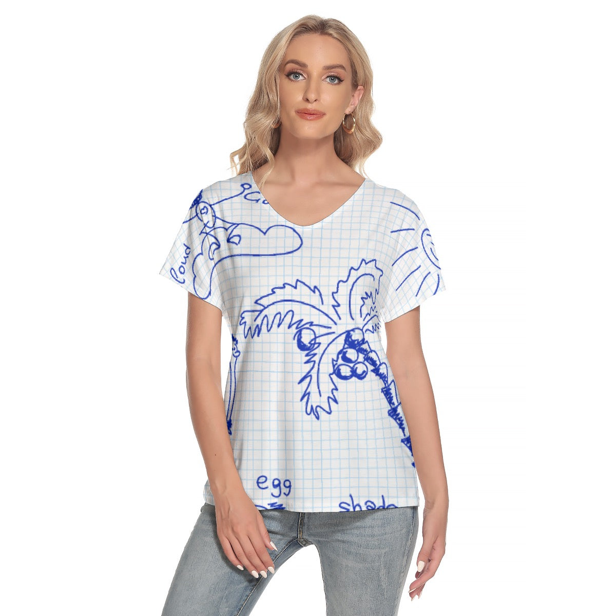 All-Over Print Women's Loose V-neck Short Sleeve T-shirt